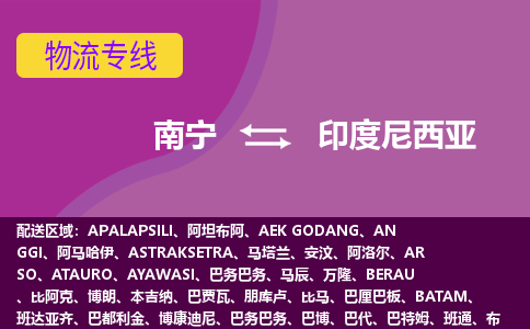 南寧到印度尼西亞物流專線全境/直達，南寧到印度尼西亞空運（海運）公司